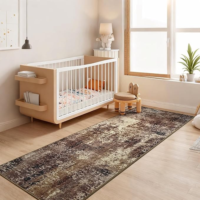 2x6 Brown Rug Runners for Hallways Kitchen Runner Rug Non Slip Washable Coffee Long Runner Rugs with Rubber Backing Soft Abstract Carpet Runner for Bedroom, Kitchen, Bathroom, Entryway