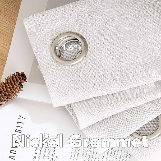 H.VERSAILTEX 2 Pack Ultra Luxurious High Woven Linen Elegant Semi Sheer Curtains Grommet Curtain Panels Light Filtering Privacy Panels Drapes for Kitchen, Nickel Grommet, 52x63-Inch, Heathered White