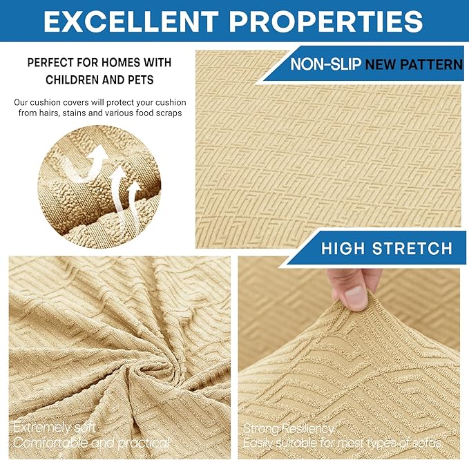 XINEAGE 2026 New 4 Pieces Extra Large Couch Covers for 3 Cushion Sofa Super Stretch Sofa Cover for 3 Large Seat Cushion Universal Fitted Slip Cover for Living Room (Beige), 91"-110"(3 Cushions)