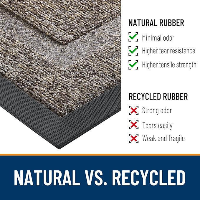 OLANLY Front Door Mat Indoor Outdoor Entrance, Waterproof All-Season, All-Weather Doormat, Sturdy Natural Rubber, Low Profile, Easy Clean Patio Porch Entryway Mat, 47x17, Khaki and White