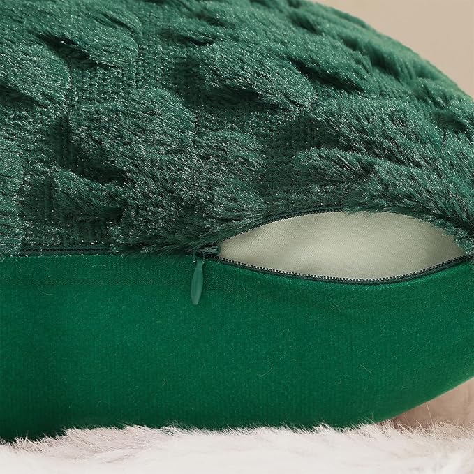decorUhome St. Patrick’s Day Shamrock Green Pillow Covers 16x16 Inch Set of 2, Soft Plush Faux Wool Throw Pillow Covers, Farmhouse Spring Holiday Decor for Sofa Living Room