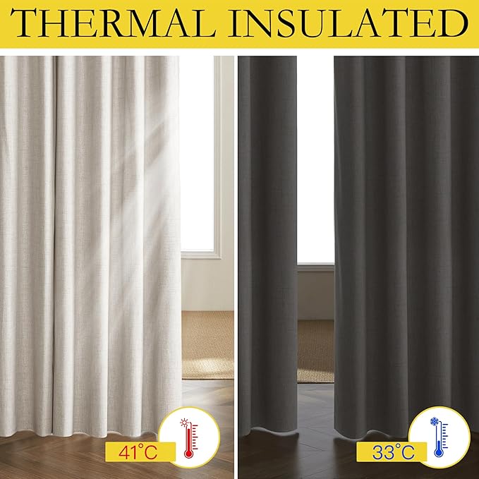 NICETOWN Brich Vintage Open Linen Weave Flax Thermal Curtains, 100% Blackout Curtains 90" Long for Dining Room, Soundproof Window Treatment Drapes for Home Office, 62" Wide Per Panel, Set of 2