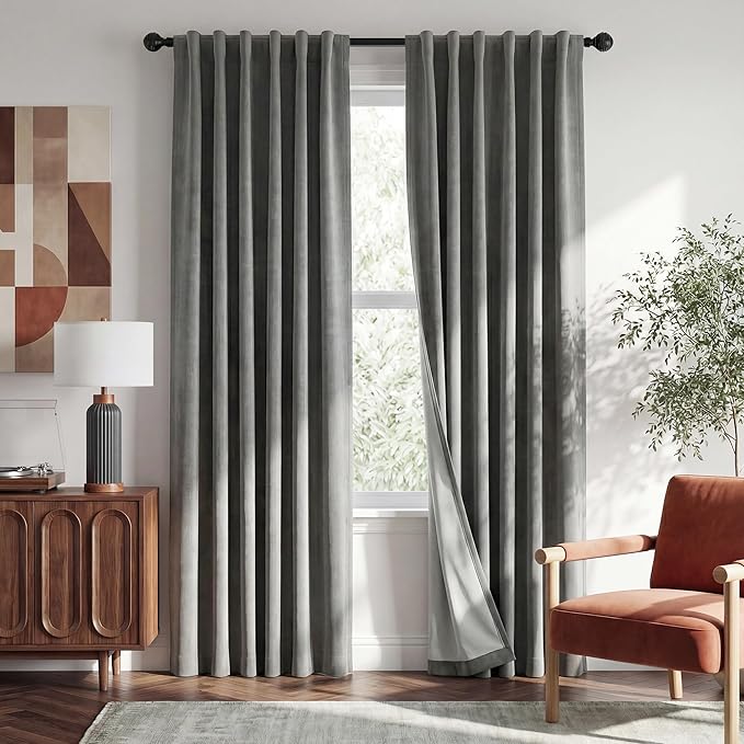 RYB HOME Grey 100% Blackout Linen Curtains 78 inch Long, Thermal Insulated & Privacy Assurd Home Decor Drapes for Bedroom/Office/Nursery, Rod Pocket & Back Tab Window Treatment, W52 X L78, 2 Panels