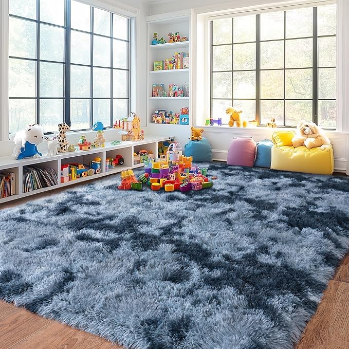 Pionblank Large Rug for Living Room 6x9 Feet, Modern Soft Shag Area Rug, Plush Fuzzy Carpet for Bedroom Girls Boys Room Home Nursery Teens Dorm Decor, Blue Grey