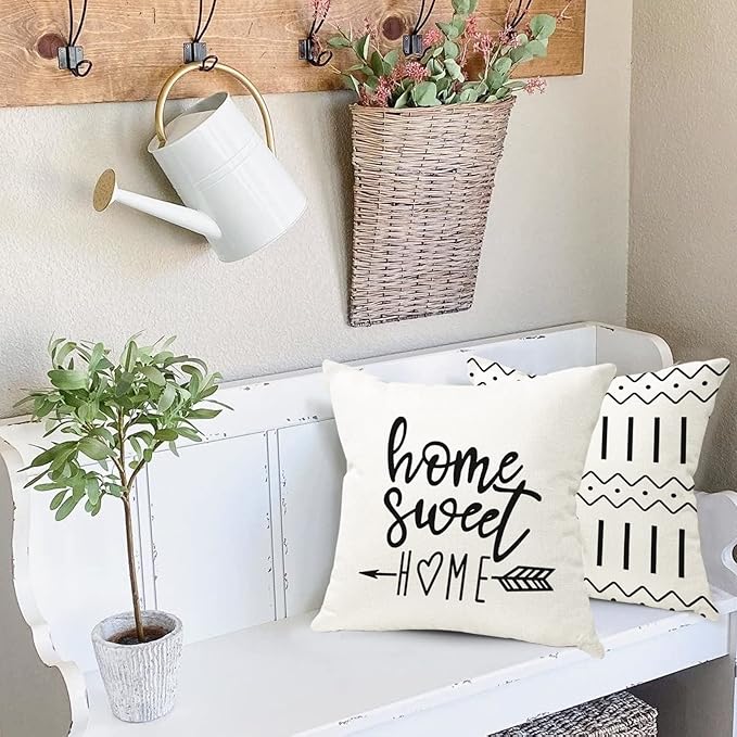 YCOLL Pillow Covers 16x16 Set of 4, Modern Sofa Throw Pillow Cover, Decorative Outdoor Linen Fabric Pillow Case for Couch Bed Car, Cream