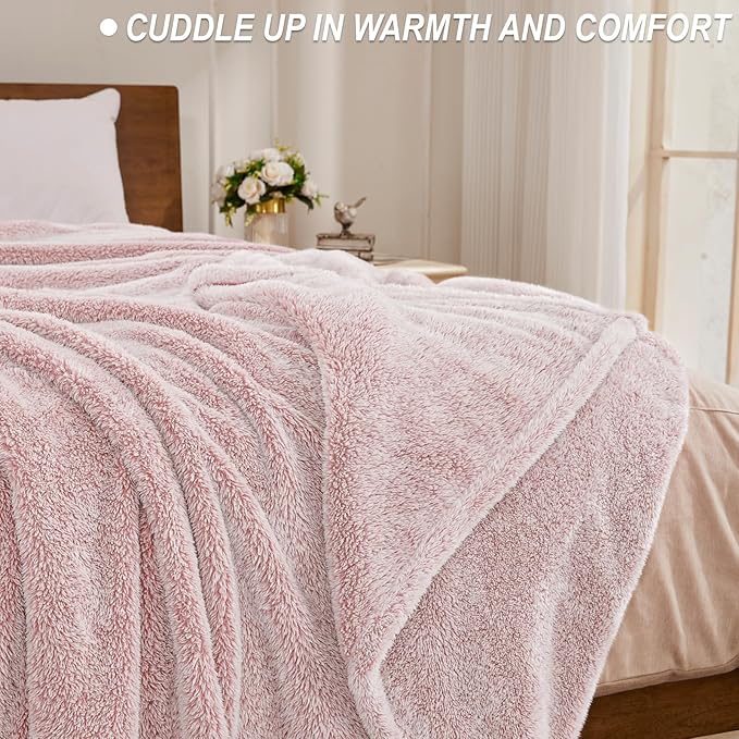 Exclusivo Mezcla Plush Fuzzy Fleece Bed Blanket King Size, Super Soft, Fluffy and Warm Blankets for Couch, Bed, All Season (Mixed Pink, 90x104 inches)