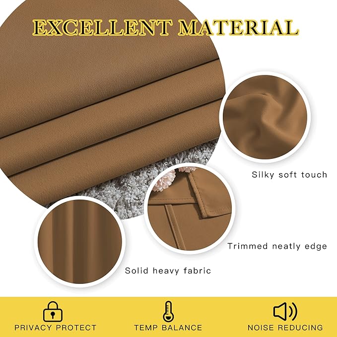 NICETOWN Insulated Curtains Blackout Draperies - Triple Weave Microfiber Home Thermal Insulated Solid Ring Top Blackout Curtains/Panels for Bedroom(Gold Brown, Set of 2, 46 x 72 Inch)