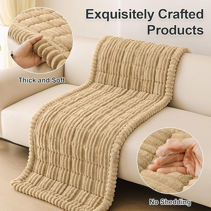 hyha Couch Covers for Dogs Washable, Non Slip Plush Dog Sofa Protectors, Fuzzy Pet Couch Covers for 3 Cushion Sofa Pet Friendly (Camel, 27.6" x 70.9")