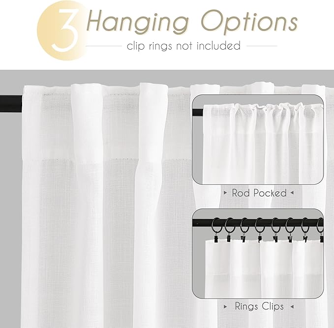 Extra Long White Curtain 120 inches Long 2 Panels Set Back Tab Light Filtering Cotton Textured Curtain Modern Farmhouse Coastal Decor Off White Linen Drapes 120 inch Length for Large Window 10 FT Tall