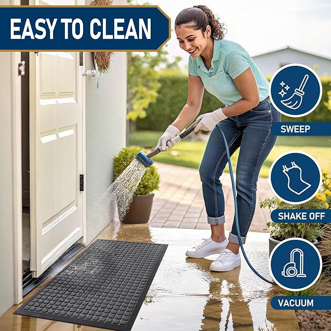 Smiry Front Door Mat Outside Entrance, Heavy Duty Natural Rubber Doormat, Non Slip, Trap Dirt and Moisture, Easy Clean, Low Profile Welcome Floor Mats for Indoor Outdoor Entry, 59x34 Inch, Grey