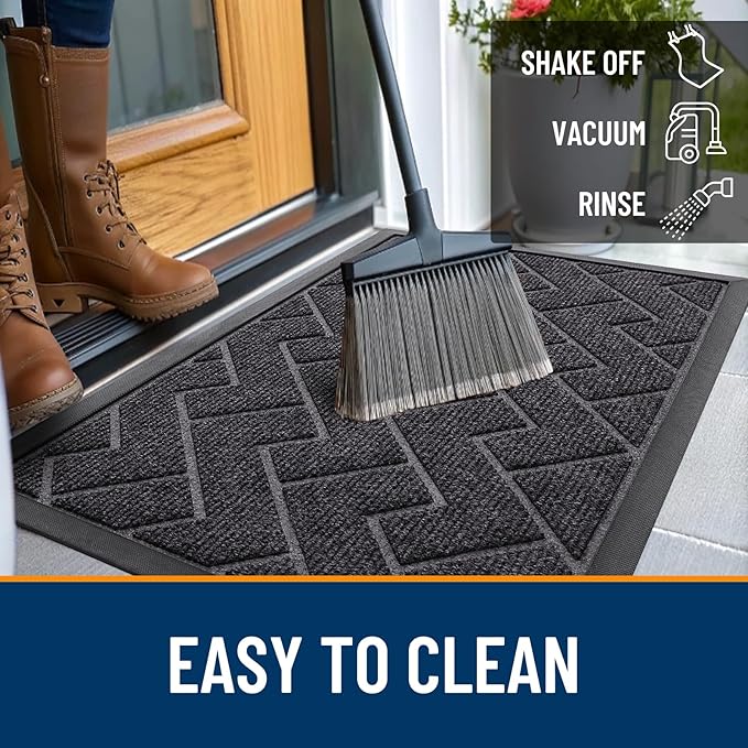 OLANLY Front Door Mat Indoor Outdoor Entrance, Waterproof All-Season, All-Weather Doormat, Sturdy Natural Rubber, Low Profile, Easy Clean Patio Porch Entryway Mat, Herringbone Brick (Grey, 47x17)