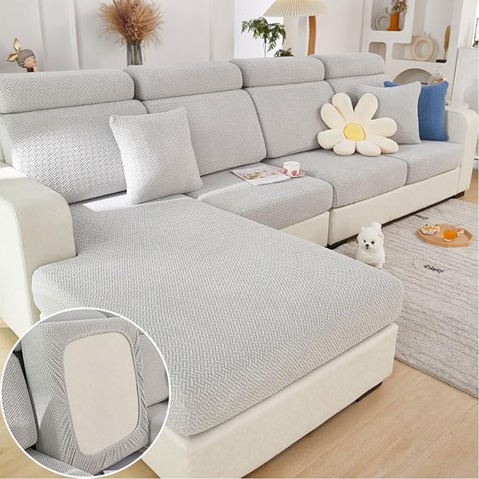 Sofa Covers Couch Covers for Sofa Pet Friendly Couch Cushion Covers Universal Sofa Covers Washable Stretch Slipcovers for Sectional Sofa (Texture Light Gray,Back Cover L)