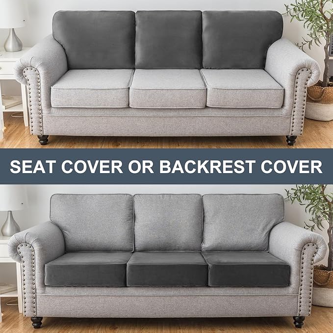 Couch Cover Stretch Velvet Sofa Cushion Cover 1-Piece - Elastic Washable Slipcover for Seat or Backrest, Couch Seat Covers for Sofas (Grey)
