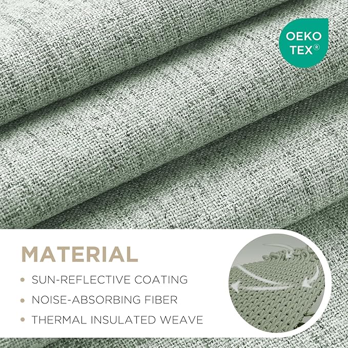Joydeco Linen Blackout Curtains for Bedroom - 100% Light Blocking 1 Panels, Sage Green Drapes 70" W x 108" L, Thermal Insulated Room Darkening Curtains for Living Room, Rod Pocket & Back Tabs