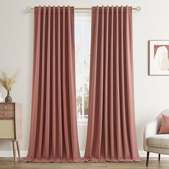 Guken 100% Blackout Curtains 84 Inch Length 2 Panels Set for Girls Bedroom Back Tab Thermal Insulated Black Out Linen Drapes Room Darkening Window Curtains 84 Inches Long,Dusty Rose