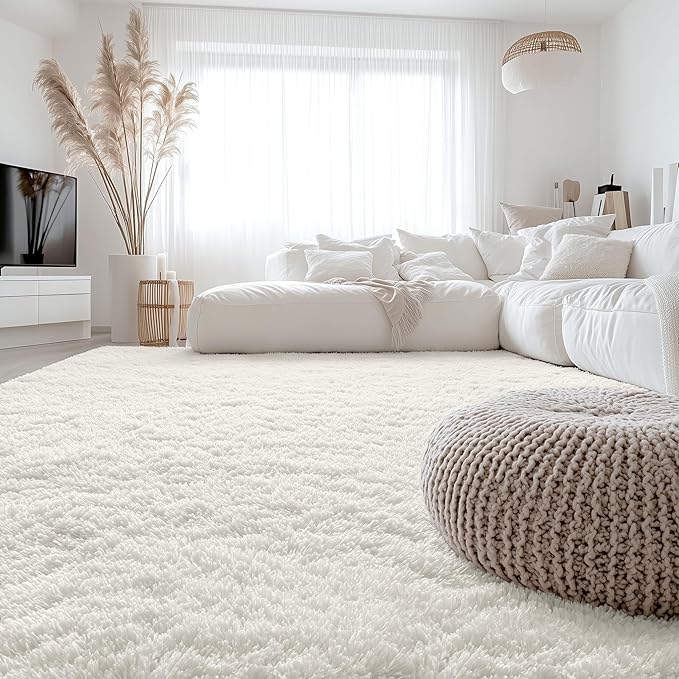 OLANLY 6x8 Machine Washable Large Area Rugs for Living Room, Bedroom, Soft Fluffy Shaggy Bedside Rug, Indoor Floor Carpet for Kids Girls and Boys, Dorms, Nursery, Home Decor Aesthetic, Ivory