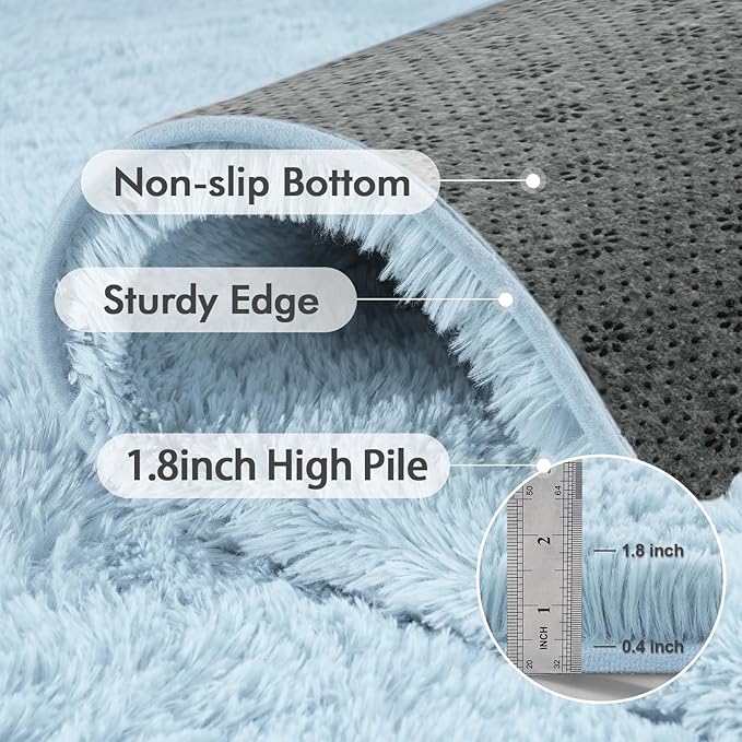 5x7 Ft Shag Area Rug for Bedroom, Ultra Soft Fluffy Furry Rugs for Living Room Indoor Floor, Aesthetic Carpet for Kids Home Decor (Light Blue)