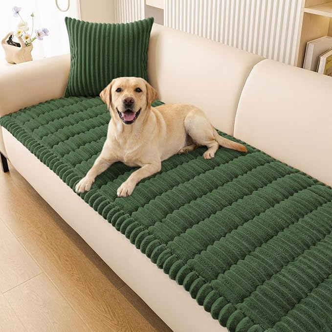 Smiry Couch Cover for Dogs Washable, Non Slip Fuzzy Pet Couch Covers for 3 Cushion Sofa Pet Friendly, Thick Soft Sofa Slipcovers Cushion Protector (Dark Green, 27.6" x 88")