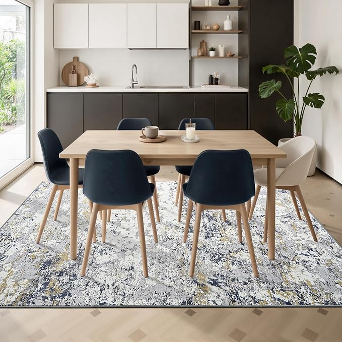 Toneed Abstract Area Rug Modern Washable Rug Soft Non Slip Rug Low Pile for Bedroom Living Room Dining Room Blue 4x6 Feet