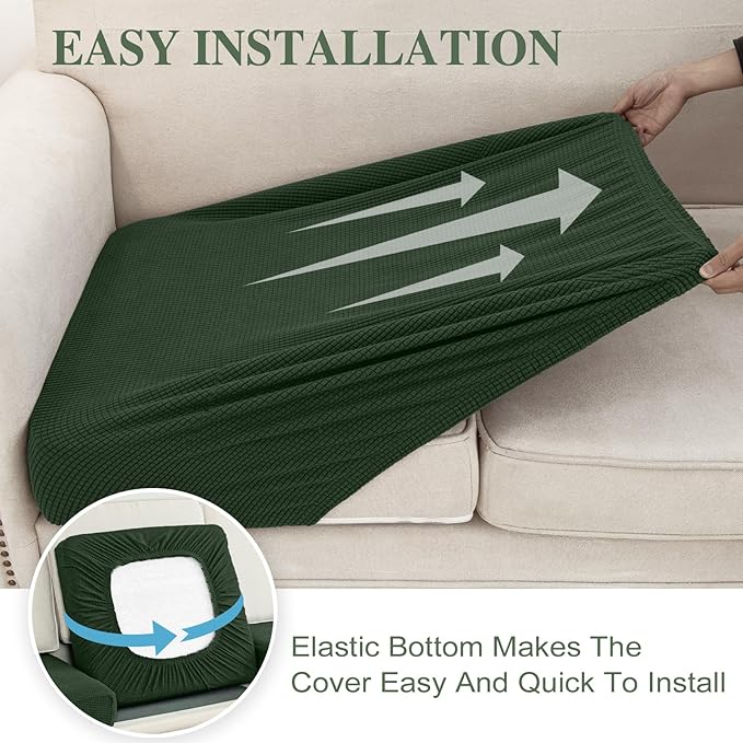 Couch Cushion Covers for Sectional Sofa L Shape Washable Separate Seat Chaise Couch Cover Stretch Sofa Slipcovers with 2 Pcs Pillowcases(3 Seater + 1 Chaise, Green)