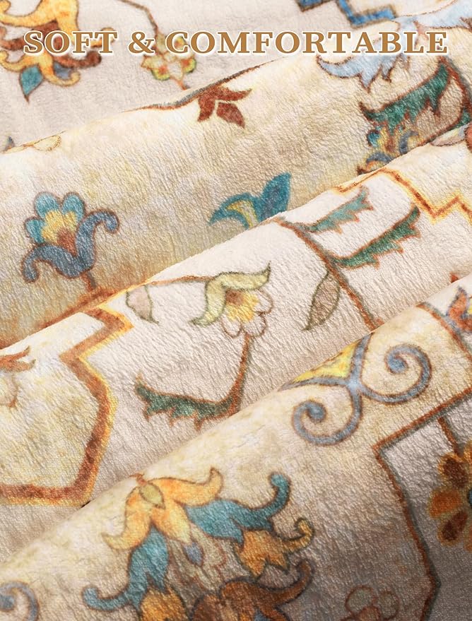 SERISSA Boho Washable Runner Rug, 2x5 Rug Runner Non-Slip Vintage Light Yellow Hallway Kitchen Runner Rug Ultra Soft Print Distressed Floor Carpet Runner for Bedroom Bathroom Laundry Living Room
