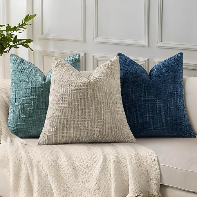 decorUhome Summer Teal Chenille Euro Sham Throw Pillow Covers 22x22 Set of 2 Textured Soft Cozy Slubby Couch Pillow Covers Modern Farmhouse Boho Decorative Pillow Cases for Bed Sofa Living Room
