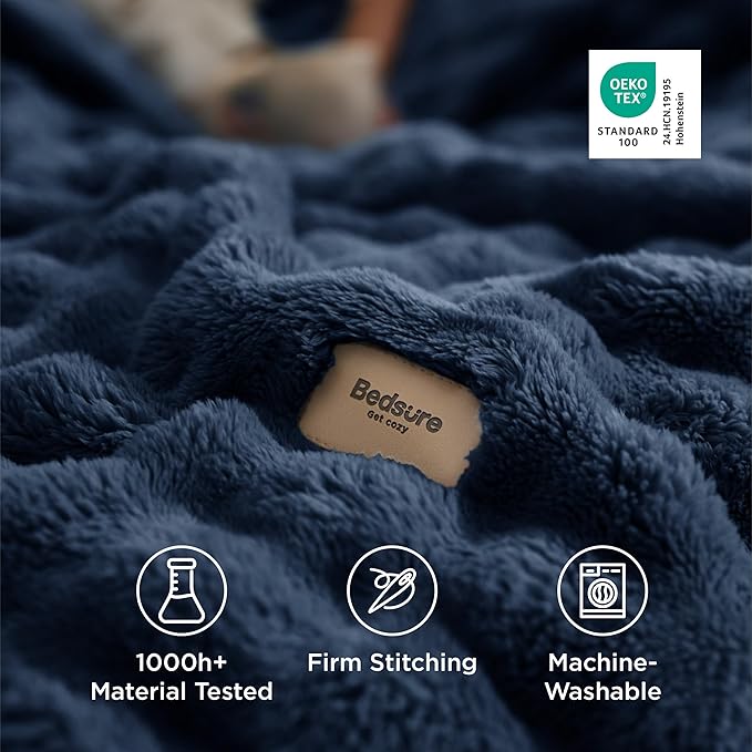 Bedsure 3D Fleece Bubble Blanket - GentleSoft Blue Queen Blanket for Bed Sofa Room Decor - Luxury Soft Cozy Gifts for Kids Girls, Lightweight, All Seasons, Navy Blue, 90"×90"