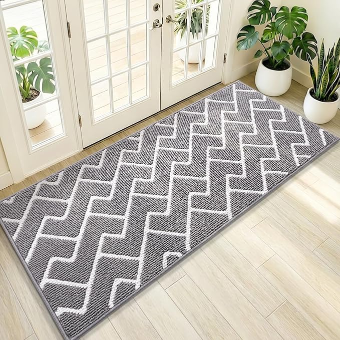OLANLY Front Door Mat, Non-Slip Rubber Backing, Dirt Resistant and Absorbent, Washable, Easy to Clean Low-Profile Indoor Doormat for Back Door, Entryway, Inside Entrance, 59x20, Grey
