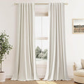 Guken 100% Blackout Cream Linen Curtains 110 Inch Wide by 52 Inch 2 Panels Set for Living Room Bedroom Back Tab Thermal Insulated Black Out Linen Drapes Room Darkening Window Curtains