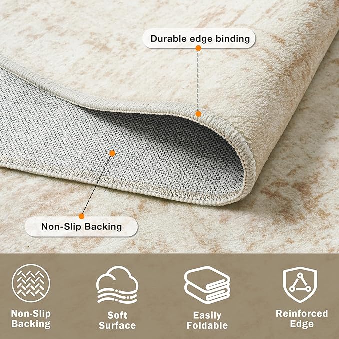 6x9 Area Rugs for Living Room Washable Rug: Anti-Skid Abstract Modern Living Room Rug Soft Thin Carpets Indoor Floor Non-Shedding Carpet for Bedroom Dining Farmhouse Nursery Home Office Beige White