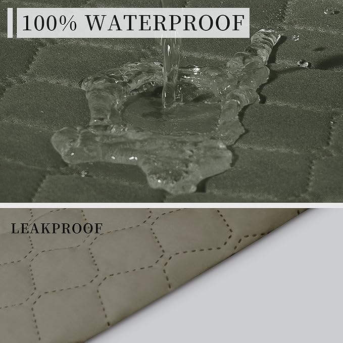ISSUNTEX Double Protection 100% Waterproof Recliner Covers for Living Room, Reversible Furniture Protector Recliner Couch Sofa Slipcover for Dogs, Pets, Kids (Oversized Recliner, Greyish Green/Beige)