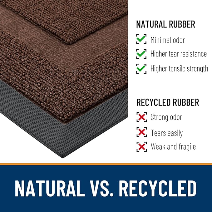 OLANLY Front Door Mat Indoor Outdoor Entrance, Waterproof All-Season, All-Weather Doormat, Sturdy Natural Rubber, Low Profile, Easy Clean Patio Porch Entryway Mat, 47x17, Chocolate Brown