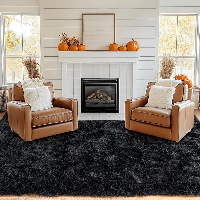 Pionblank Large Rug for Living Room 6x9 Feet, Modern Soft Shag Area Rug, Plush Fuzzy Carpet for Bedroom Girls Boys Room Home Nursery Teens Dorm Decor, Black