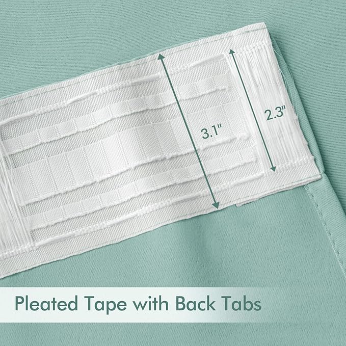 MIULEE Aqua Back Tab Blackout Curtain 96 Inch Long 2 Panels Set for Bedroom, Rod Pocket/Pinch Pleat Thermal Insulated Living Room Darkening Pleated Light Blocking Floor to Ceiling Drape
