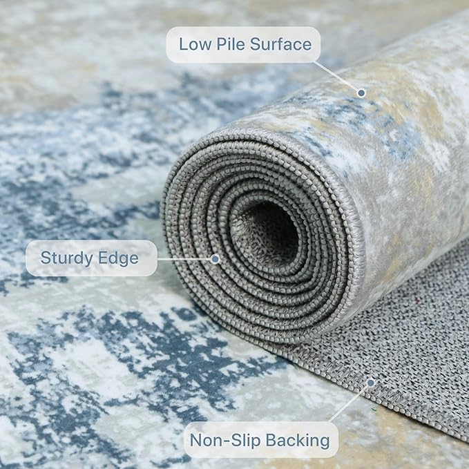 BEIMO Area Rugs 8x10 for Living Room Bedroom, Modern Abstract Machine Washable Soft Blue Cream Rug, Floor Carpet with Non Slip Backing for Dining Room
