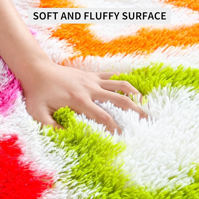 Tepook Fluffy Colorful Rug for Kids, Shaggy Soft Rainbow Area Rugs for Girls Bedroom, Indoor Modern Geometric Moroccan Rugs Plush Girls Kids Rug for Playroom Teens Room Nursery Home Decor, 3 X 5 ft