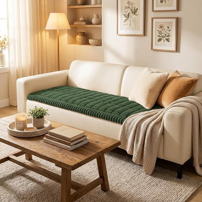 Smiry Couch Cover for Dogs Washable, Non Slip Fuzzy Pet Couch Covers for 3 Cushion Sofa Pet Friendly, Thick Soft Sofa Slipcovers Cushion Protector (Dark Green, 27.6" x 88")