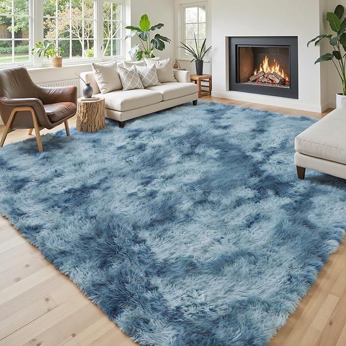 Rugs for Living Room 5x8, Alfombras para Salas Shag Large Plush Soft Area Rug, Shaggy Carpets for Bedroom, Kids Boys Girls Home Decor Aesthetic(Dark Blue Tie-Dyed, 5 x 8 Feet)