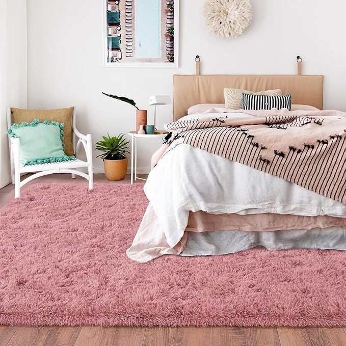 Rugs for Living Room 6x9, Soft Shaggy Modern Shag Area Rug for Bedroom, Upgrade Non-Slip Plush Fluffy Carpet for Kids Boys Girls Room Home Decor Aesthetic, Blush