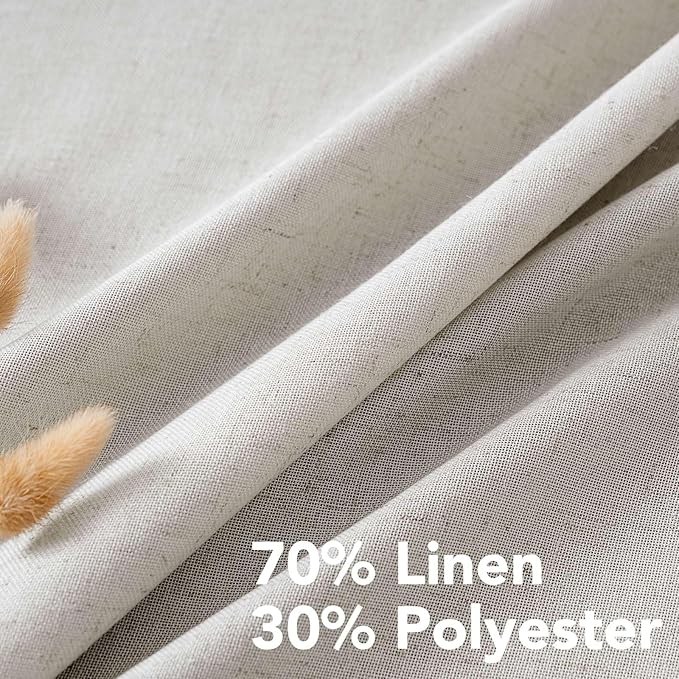 H.VERSAILTEX Living Room Linen Curtains - Semi Sheer, Nickel Grommet, Energy Saving, Light Filtering Panels for Bedroom, Pale Oak, 2 Panels, 52 x 72 Inch