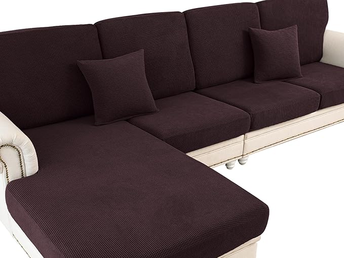 Couch Cushion Cover Chaise Lounge Cover Washable Separate Seat Chaise Couch Cover Stretch Sectional Sofa Slipcover(1 Piece for Chaise or Sofa 3-Seater, Brown)