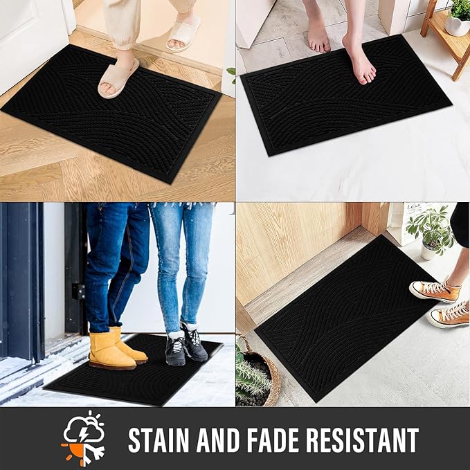 HIYARD Sturdy Front Door Mat, Absorbent Muddy Dirt Resist Welcome Door Mats Outdoor Indoor, Stain and Fade Resistant, Non-Slip Backing Entry Mat Low Profile Doormat for Entryway, 72×24, Black