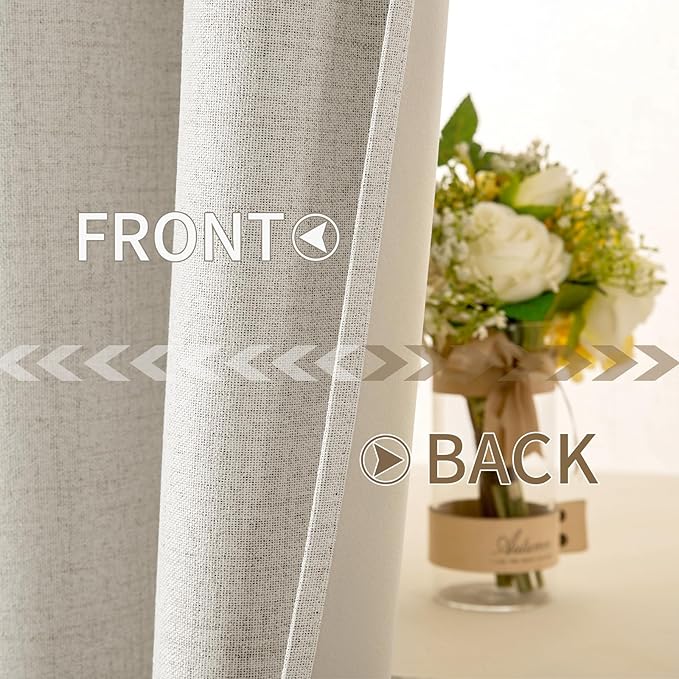 MIULEE Linen Texture Curtains for Bedroom Solid 100% Blackout Thermal Insulated Linen Beige Curtains Grommet Room Darkening Drapes for Living Room Nursery 52x45 Inch (2 Panels)