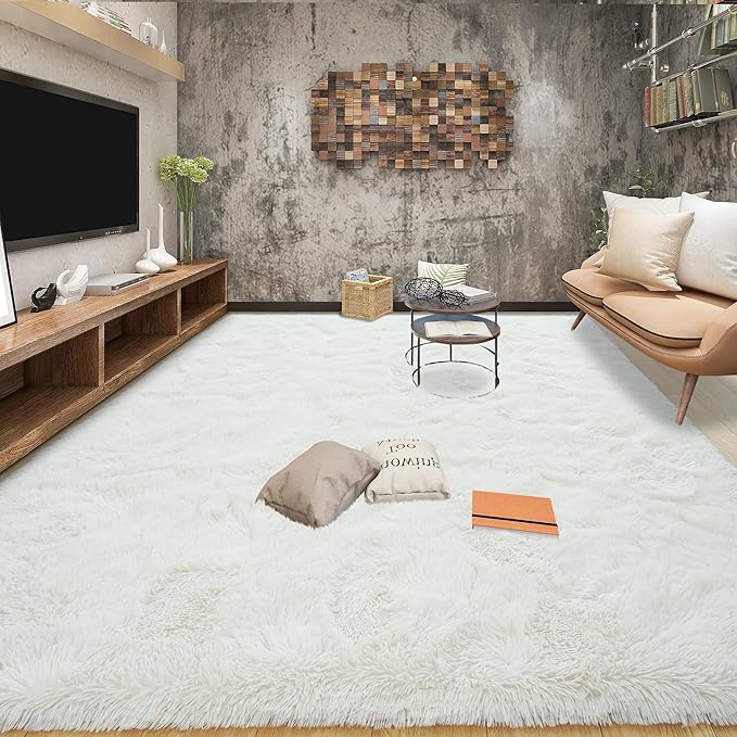 Tepook Super Soft Fluffy Rug for Bedroom, Modern Shaggy Fuzzy Kids Rugs for Living Room, Plush Indoor Nursery Home Decor Dorm Carpet with Non-Slip Bottom, Cream White, 5 X 8 Feet