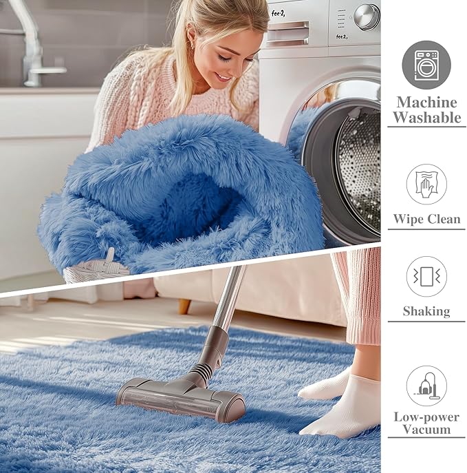 OLANLY 2x4 Machine Washable Runner Rugs for Hallway, Soft Fluffy Shaggy Bedside Rugs for Bedroom, Living Room, Indoor Floor Carpet for Kids Girls and Boys, Home Decor Aesthetic, Blue