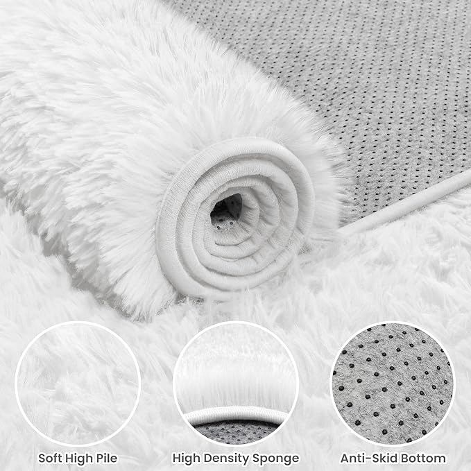 6x9 Area Rugs for Living Room Rug: Soft Fluffy Shag White Rugs for Bedroom, Non-Slip Large Fuzzy Plush Rug Indoor Floor Carpet for Nursery Kids Boys Girls Room, Dorms, Playroom, Modern Home Decor
