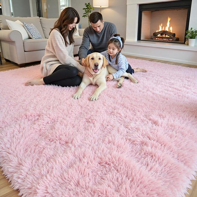 Rugs for Living Room 5x8, Alfombras para Salas Fluffy Shag Large Fuzzy Plush Soft Area Rug, Shaggy Carpets for Bedroom, Kids Boys Girls Home Decor Aesthetic(5 x 8, Pink)