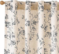 Lazzzy Black Floral Linen Curtains 90 Inch Farmhouse Back Tab Drapes for Living Room Bedroom Light Filtering Vintage Grandmillennial Rod Pocket Curtains, 2 Panels, W38 x L90, Black on Beige