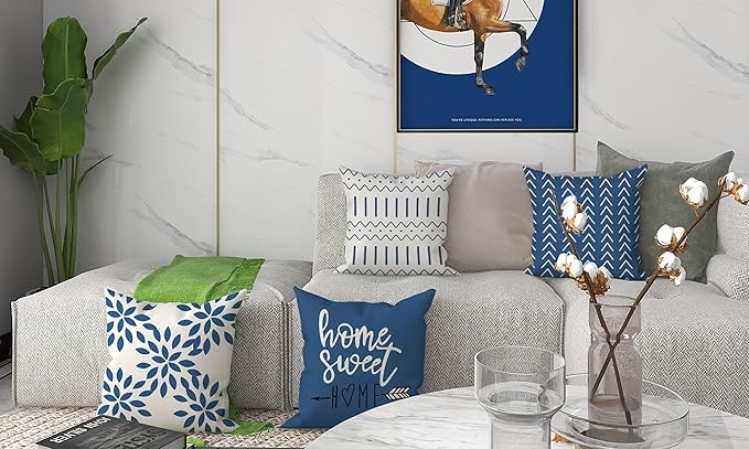 YCOLL Pillow Covers 22x22 Set of 4, Modern Sofa Throw Pillow Cover, Decorative Outdoor Linen Fabric Pillow Case for Couch Bed Car，Light Blue