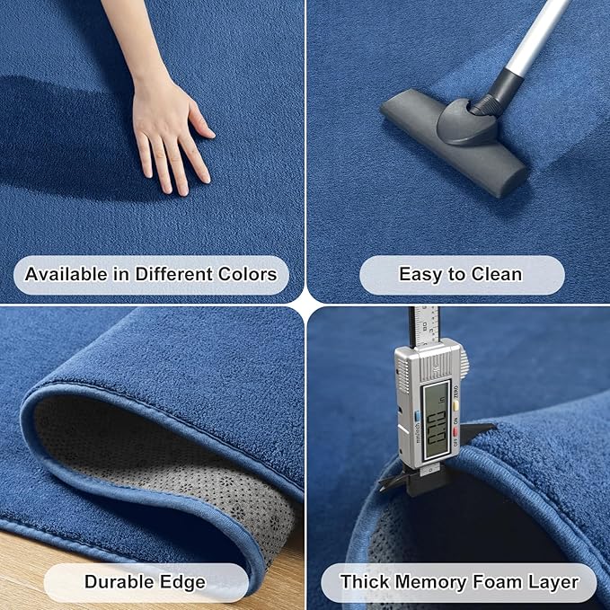 Amearea Blue Round Area Rugs 4ft Washable Circle Rugs for Bedroom Living Room, Fluffy Indoor Thickened Memory Foam Rug, Non Slip Minimalist Circular Carpet for Kids Boys Girls Dorm Nursery Room Decor